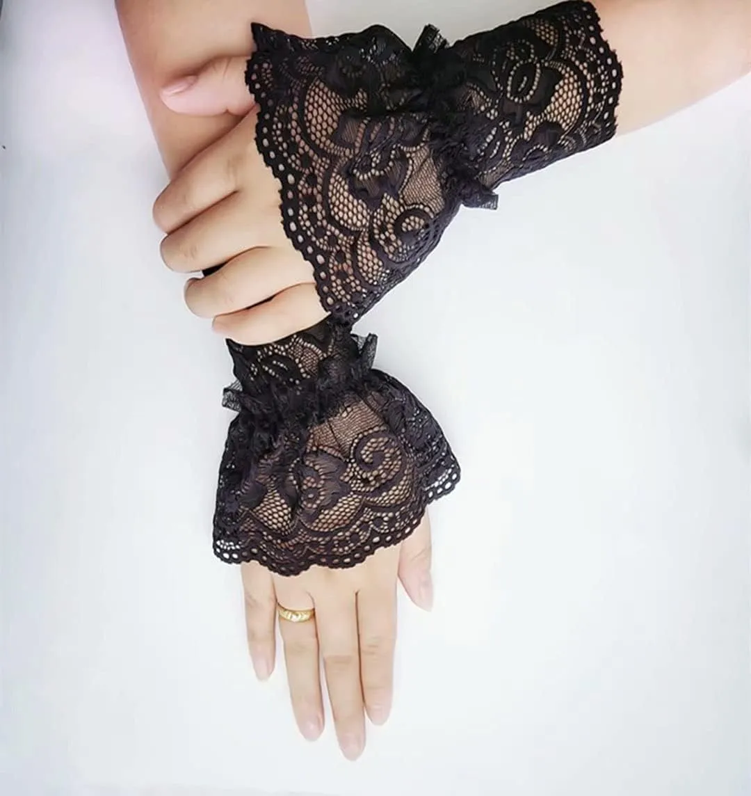 Women's Short Lace Gloves Fingerless for Driving Wedding Wrist Length Bridal Prom Gloves