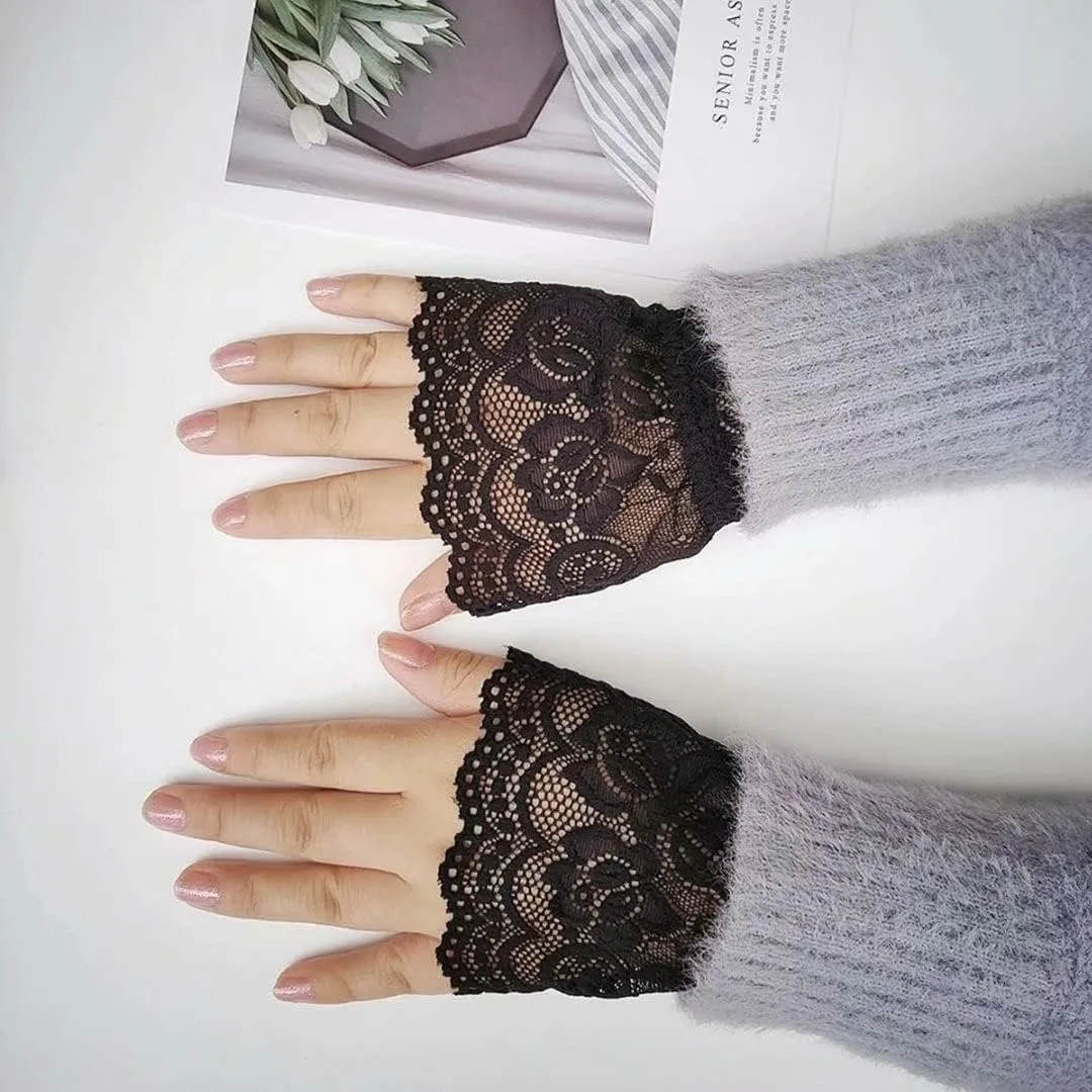 Women's Short Lace Gloves Fingerless for Driving Wedding Wrist Length Bridal Prom Gloves