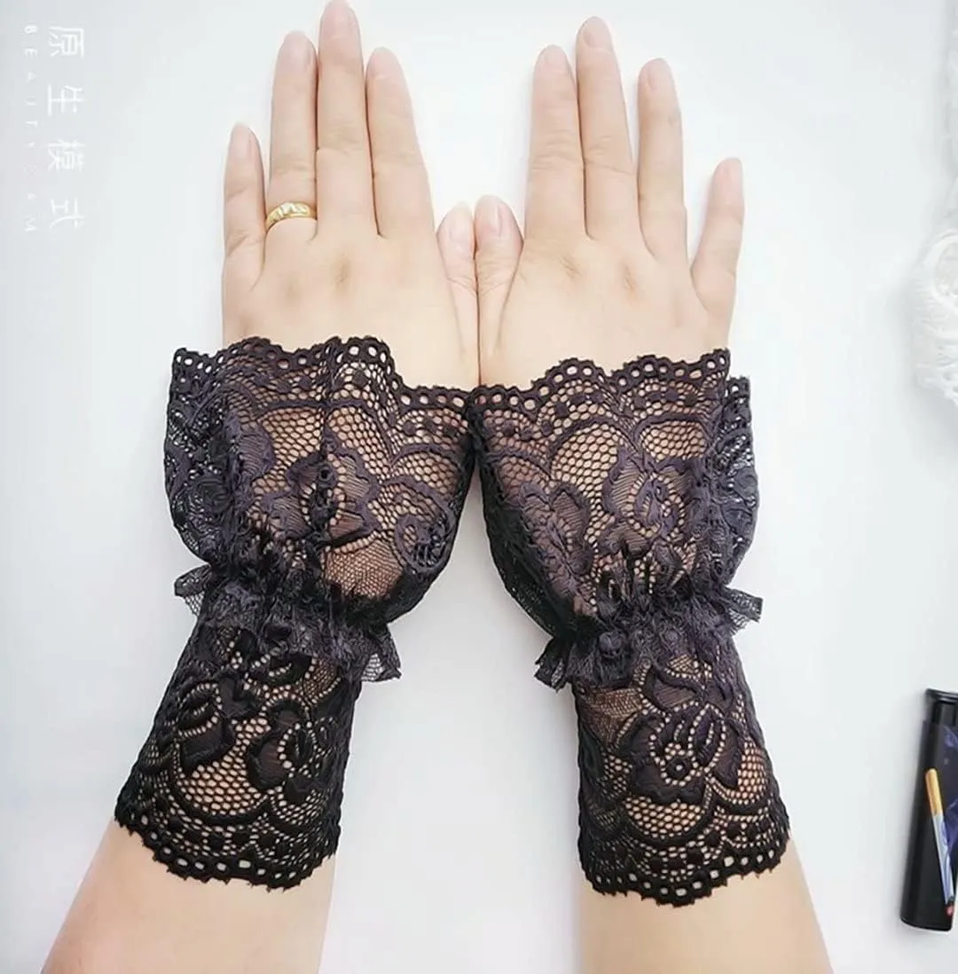 Women's Short Lace Gloves Fingerless for Driving Wedding Wrist Length Bridal Prom Gloves