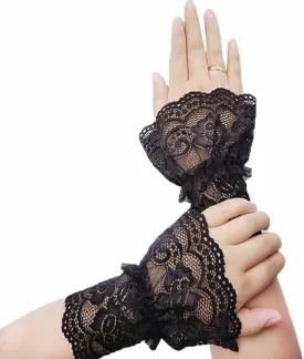 Women's Short Lace Gloves Fingerless for Driving Wedding Wrist Length Bridal Prom Gloves