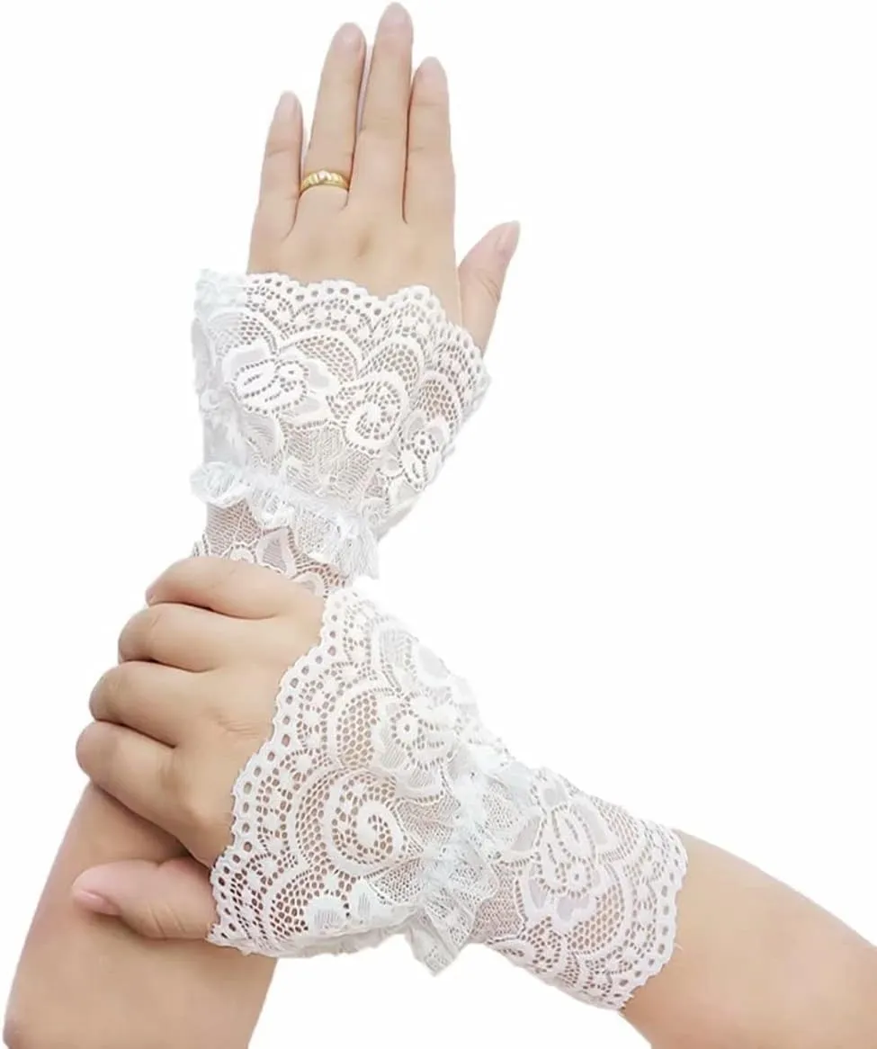 Women's Short Lace Gloves Fingerless for Driving Wedding Wrist Length Bridal Prom Gloves