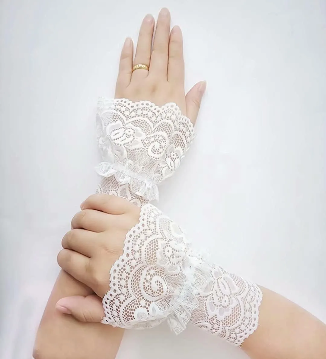 Women's Short Lace Gloves Fingerless for Driving Wedding Wrist Length Bridal Prom Gloves