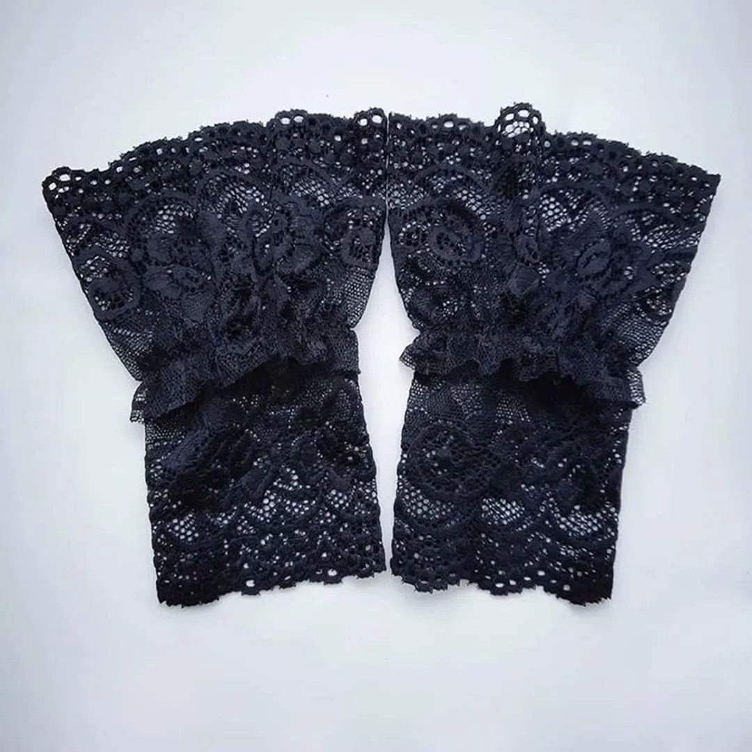 Women's Short Lace Gloves Fingerless for Driving Wedding Wrist Length Bridal Prom Gloves