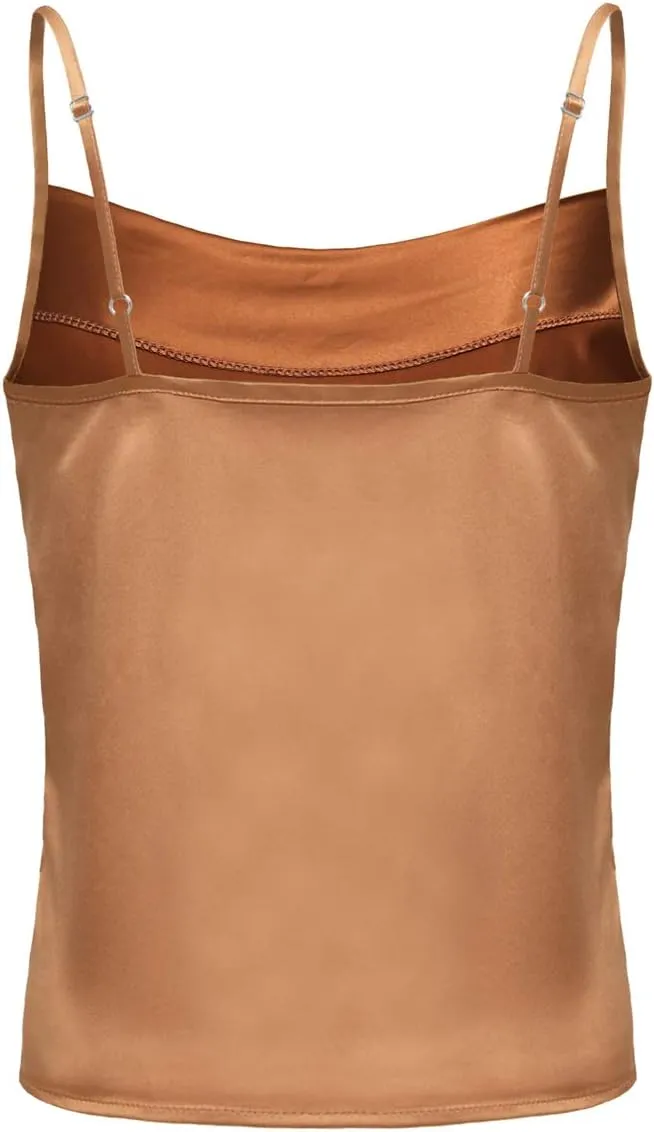 Women's Silk Satin Camisole Cowl Neck Tank Top Cami Silky Basic Tank Shirt Blouses