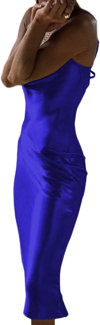 xxxiticat Women's Sleeveless Spaghetti Strap Satin Dress Cocktail Beach Evening Party Cowl Neck Back Tie Up Maxi Dresses