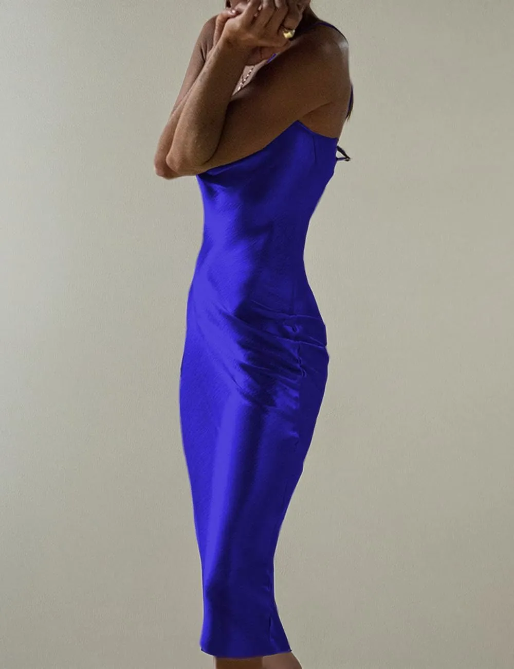 xxxiticat Women's Sleeveless Spaghetti Strap Satin Dress Cocktail Beach Evening Party Cowl Neck Back Tie Up Maxi Dresses